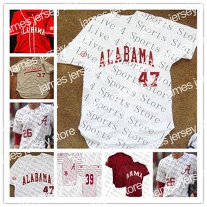 New Custom Men's NCAA Alabama Crimson Tide COLLEGE Baseball Jersey Jimmy Nelson Alex Avila Mikey White Cody Henry Jett Manning Alabama Shirts