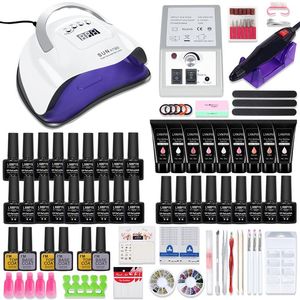 Nail Art Kits Manicure Set 114/54/24W UV LED Light Dryer 20000RPM Drill And 9 Quick Extension Build Gel Kit Polish KitNail