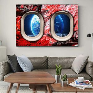 Modern Pencere Dünya Uzay Koltuğu Boya Doku Posterler ve Yazdırıyor Modüler Tuval Boyama Duvar Sanat Resimleri Oturma Odası Dekoru için
