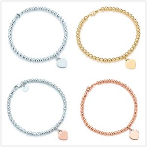 Mode 925 Sterling Silber Tag Liebe Herz Armbänder Original klassische T Perlen Armband 4mm Roségold Perle Mann Frauen Schmuck Liebhaber Geschenke mit Box