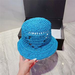 Summer Hollow Out Straw Hats Candy Color Designer Sun Caps Women Big Brim Bucket Beach Hat Letter Embroidered Fedora