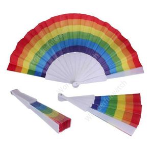 Folding Rainbow Fan Rainbow Printing Crafts Party Favor Home Festival Decoration Plastic Hand Held Dance Fans Gifts by sea 500pcs DAW464