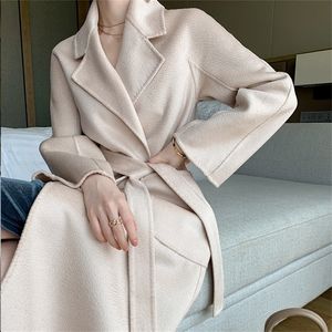 Yeni Moda Sonbahar Kış Palto 100 Merino Yün Bayanlar Sıcak Uzun Kollu Kalın Sıcak 2020 Kadın Uzun Ceket Kats HARDIGAN LJ201106