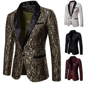 Erkek Takım Elbise Blazers Erkek Çiçek Parti Elbise Takım Elbise Moda Akşam Yemeği Ceket Altın Resmi Düğün İş Jakarlı Blazer Balo Ceket S-2XLMe