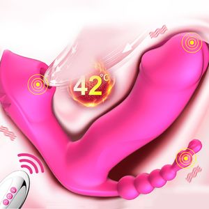 Дистанционное управление брюки штаны пенис вибратор анальный штекер Sexy Toy для женщин 3 в 1 сосающий массажер Wagina Clitoris стимулятор