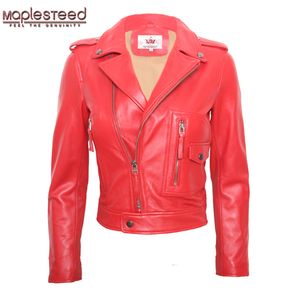 Maplesteed kadın deri ceket koyun derisi ceket kuzu derisi kırmızı siyah kadın orijinal deri palto bayanlar biker giyim m117 201030