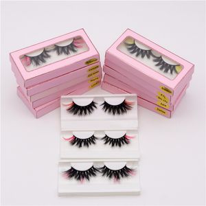 22mm 25mm Color Fake 3D Minink Eyelash رموش صناعية منفوشة مع صندوق ورقي وردي مكياج Wispy Lash تمديد شريط كامل رموش طبيعية