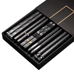 JANKNG 5 Pairs Chopsticks Set Japanese Chinese Chopsticks Food Sushi Sticks Reusable Korean Metal Alloy Tableware Palillos Set