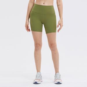 L-101 Shorts esportivos de cintura alta para treinamento de ioga femininos, shorts de motociclista de tecido lisos, à prova de agachamento, leggings de cores sólidas