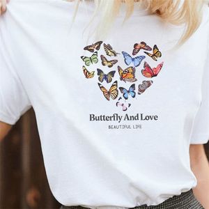 Butterfly Love Beautiful Life Graphic Tee Kawaii милая эстетическая футболка для женщин для женщин повседневная смешная Tumblr Hipster Tops 220511