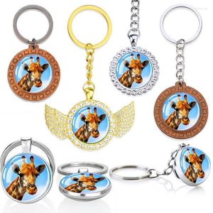 Anahtarlıklar Esspoc anime anahtarlık sevimli zürafa cam cabochon anahtar zinciri takılar kristal anahtar sahibi kadınlar için bijoux toptan fred22