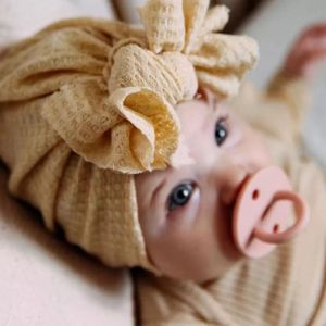 Neugeborene weiche Krankenhaus-Mütze für Neugeborene, Baby-Mädchen, unordentlicher Bogen, Turban, gehäkelt, Waffel-Mütze, Skullies, Kinder, warme Schleifen-Hüte