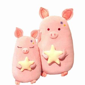 Sarılma Yıldız Pembe Pig Cm Piggy Düz Uyku Yastığı Kız Doğum Günü Hediyesi için Süper Yumuşak Messu J220704