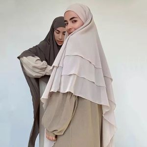 Conjunto de 3 camadas Khimar Abaya Dubai Turco Velado Chiffon Vestido Longo Para Mulheres Muçulmanas Niqab Conjunto Com Hijab Robe De Priere Islam