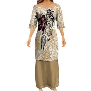 Tasarım elbisesi 2 parça set son moda kadınlar zarif kulüp gövdeli elbise beyaz samoan puletasi polinezya geleneksel 220706