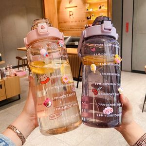 2L Sports Portable Water Bottle Plastic с соломенной масштабной масштабной масштабной масштабом для кружки Fitness Cup Cup Летняя холодная вода бутылки на открытом воздухе оборудование LT0062