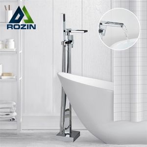 Rozin Bathtub Shower Faucet Chrome Free Standing Waterfall Faucets Floor Mounted Cold Bath Mixer Tap with Handshower T200710