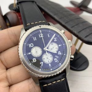 Sınırlı Edition Aviator 8 B01 Quartz Kronograf Erkekler Saatler 46mm Gümüş Kılıf Siyah Timsahlı Aydınlık Kol saatleri Siyah Timsah Strap Bilek Kaftaları