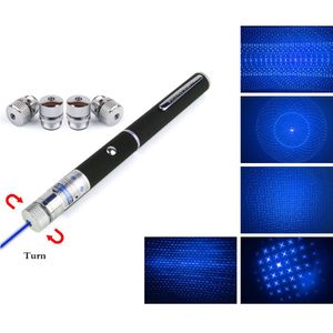 5 в 1 Kaleidoscop 405NM UV Laser Pen Purple Purple Laser Pointer Violet Blue Laser Pester PowerPoint с 5 -звездочными крышками высокого качества быстрого корабля