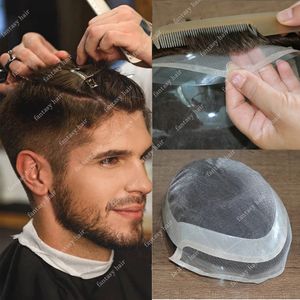 Lace Front & Mono Top Durable Toupee Men Wig 100% Human Hair Replacement Systems Unit Male Hair Prosthesis Natural Hairline