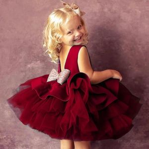Kızın Elbiseler Yürümeye Başlayan Çocuklar İçin Büyük Yay Bebek Vaftiz Elbisesi Çocuklar Giysileri 1 Yıl Doğum Günü Partisi Düğün Prenses Kabarık Gowngirl's