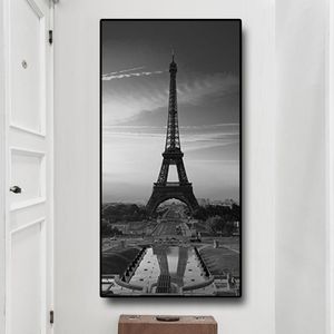 Черно -белая парижская эйфелева башня ландшафтная скандинавские плакаты и гравюры CityScape Canvas Art Wall Picture для гостиной