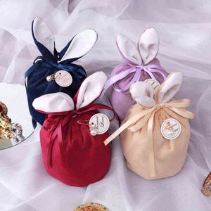 25PC Velvet Easter Bags Bunny Gift Packing Bags Rabbit Candy Bags Wedding Birthday Party Decoration Jewelry Organizer 2022 Пасха Y220805
