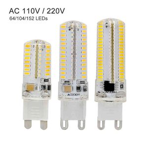 Dimmabable G9 LED Ampul 152 104 64 LEDS LAMPS 110V 130V 220V 230V Spot Işık 3014 SMD SILLCone gövdesi 9W 12W 15W H220428