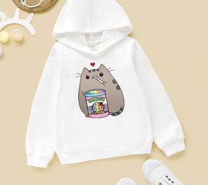 new Kawaii Kids Clothes Coffee Cat Love Ice Cream Animal Print Pink Hoodie Girls Harajuku Funny Sweatshirt Children Clothing Coat