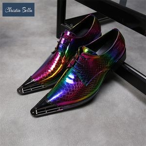 Christia Bella New Laser Multicolor Party Men Oxford Shoes Real Leather Wedding Formal Shoes Lace Up Dress Shoes Male Brogues 210312