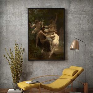 Пользовательская картина маслом воспроизводствует Нимфы и сатир от Уильяма Адольфа Бугеро Принт на холсте на стену декор 220614