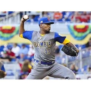 XFLSP 49 Julio Teheran Men Colombia 2017 Всемирный бейсбол классический джерси пользовательских женщин / молодежь высокое качество Все сшитые бейсбольные майки