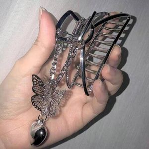 Hollow Out Butterfly Heart Tassel Hair Pins para mulheres meninas Vintage Metal Silver Color Harajuku CLIP ACESSÓRIOS DE JOOias 220630