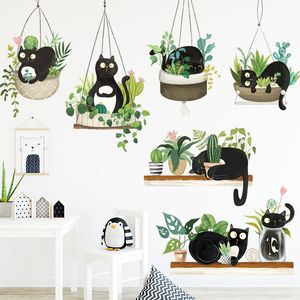 Siyah kedi asılı sepet duvar çıkartmaları oturma odası yatak odası mutfak dekor gardıropu fayans diy dekoratif çıkartmalar sanat duvar resimleri 220607