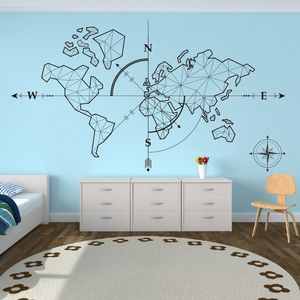 Grande mapa do mundo Compass Earth Wall Sticker Office Travel Travel Exploration Global Adventure Decal Decor Y200103