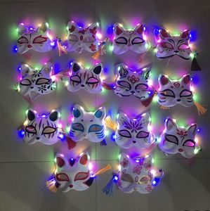 Aydınlatma cadılar bayramı iblis maskesi anime parti karikatür fox kedi kopya led parlayan çizgi roman cosplay proplar yetişkinler duvar dekorasyon aksesuarları beyaz