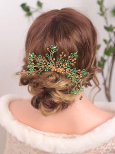 Başlıklar yeşil kristal şık el yapımı gelin duş ziyafet ormanlık saç aksesuarları tarak kadın başlıkları için güzel büyüleyiciler