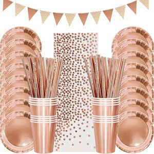 Rose Gold Party Disposable Tableware Set Paper Plate Cup Kids Adult Birthday Wedding Bachelorette Decoration Baby Shower 220811