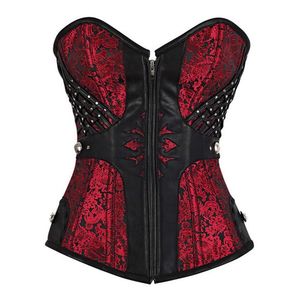 Bustiers Corsetsets Red Mesh Mulheres Sexy Mulheres Steampunk Clothing Gothic Plus Size Zipper Bustier Lace Up BONED Overbust corpete da cintura do espartilho