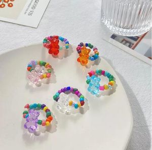 Симпатичное кольцо медведя Инновационная желе -цветная смоля Регулируемые эластичные кольца Ювелирные изделия для женской девочки Связь на день рождения подарка на день рождения