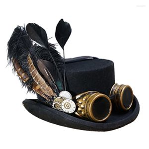 Berretti Black Wool DIY Fedora Steampunk Victorian Top Hat per donna Uomo Steam Punk Gear Millinery Goggles Party CapBerets BeretsBerets Wend22