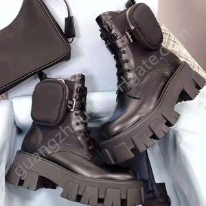 Botas de designer de moda com bolso de bolso Bandagem de bolso grosso Martin Boots Black EU35-42