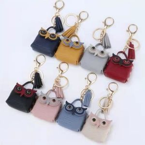 Cute Cartoon Coin Purse PU Owl Design Keychain with Tassel Portable Mini Wallet Earphone Storage Bags Fashion Car Key Holder Bag Pendant INS Distinctive