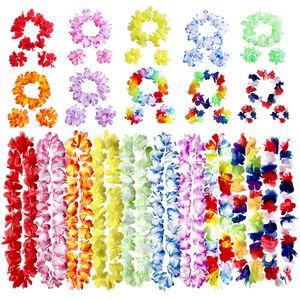 40pcs hawaiian çelenk kombinasyonu set çiçek çelenk kolye bilezik şenlikli deniz kenarı parti aksesuarları