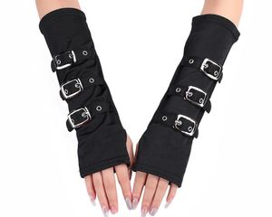 Kadın goth toka eldiven kostüm aksesuarları parmaksız punk bisikletçisi kol ısıtıcı eldiven süt ipek fabic siyah