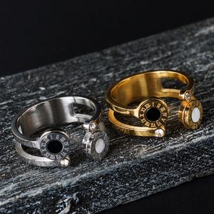 Moda paslanmaz çelik yüzük altın gümüş kaplama roman rakamları parmak yüzük beyaz siyah reçine düğün gelin yüzüğü kadınlar için