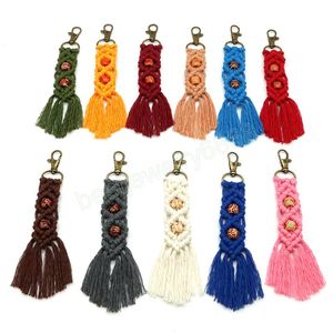 Modaya uygun el yapımı örgü püskül anahtar zincirleri kadınlar için anahtar tutucu göz boncukları ile macrame çanta cazibe kolye takı hediyeleri
