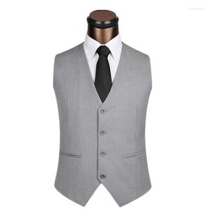 Мужские жилеты светло -серые мужчины Slim Fit Sut Vest Бренд мужской джентльменский жилет homme повседневная рукавов Формальная деловая куртка Phin22 Phin22