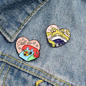 Pimler Broşlar Yaratıcı Kişilik Karikatür Sevimli Kalp - Şekilli Kız Sabit Hat Telefon Broş Rozeti Etiket Pinpinler