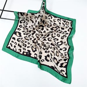 70 см модный леопардовый платок для волос шарф для женщин шелковый атласный хиджаб шарфы женский квадратный повязка на голову сумка шарфы синий зеленый 220516
